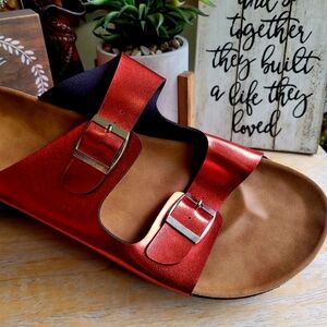 Metallic Red Two Band Sandals
